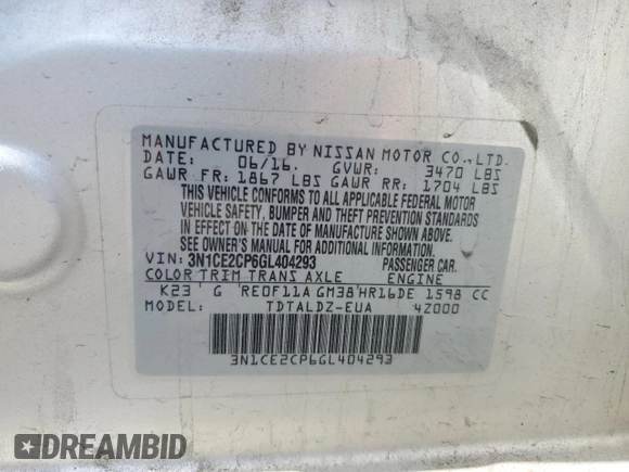 2016 Nissan Note S с VIN 3N1CE2CP6GL404293, выставлен на аукционе Copart как лот 64886445 с пробегом 140 957 миль миль и Чистый • Clean title. История ставок и продаж доступна на DreamBid. Изображение 12.