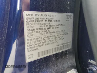 2022 Audi Q8 Prestige with VIN WA1FVBF12ND009672, listed as a Copart auction lot 71122534 with 21,986 mi miles and Salvage Title. Bid and sale history available at carsss.com. Image 15.