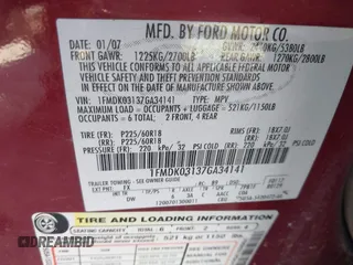 2007 Ford Freestyle Limited with VIN 1FMDK03137GA34141, listed as a IAAI auction lot 42041985 with 220,604 mi miles. Bid and sale history available at carsss.com. Image 9.