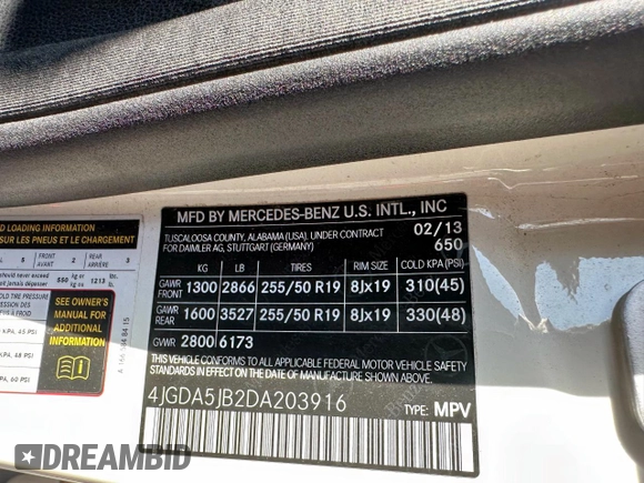 2013 Mercedes-Benz M 350 z VIN 4JGDA5JB2DA203916, wystawiony jako Copart lot #61695655 z przebiegiem 83 073 mil mil oraz Czysty tytuł • Clean title. Historia ofert i sprzedaży dostępna na DreamBid. Obrazek 10.