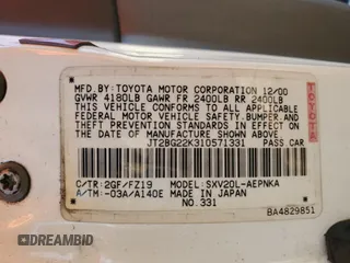 2001 Toyota Camry CE with VIN JT2BG22K310571331, listed as a Copart auction lot 44842295 with 132,839 mi miles and Clean Title. Bid and sale history available at carsss.com. Image 12.