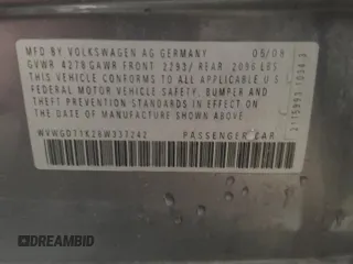 2008 Volkswagen GTI z VIN WVWGD71K28W337242, wystawiony jako Copart lot #57894785 z przebiegiem 206 014 mil mil oraz Szkoda całkowita • Salvage title. Historia ofert i sprzedaży dostępna na DreamBid. Obrazek 13.
