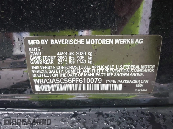 2015 BMW 3 Series 328i with VIN WBA3A5C56FF610079, listed as a IAAI auction lot 42669528 with 70,838 mi miles and . Bid and sale history available at DreamBid. Image 9.