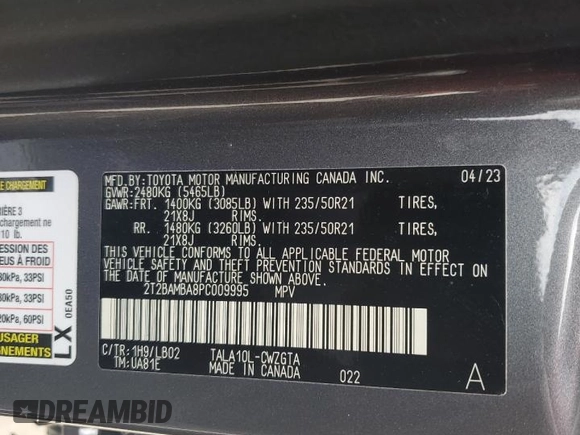 2023 Lexus RX 350 with VIN 2T2BAMBA8PC009995, listed as a Copart auction lot 60724165 with 25,227 mi miles and Salvage title. Bid and sale history available at DreamBid. Image 13.