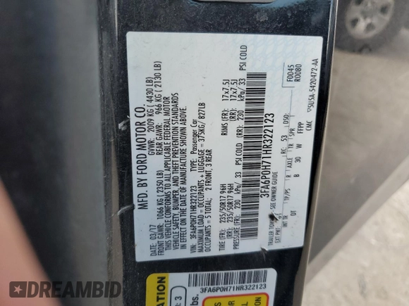 2017 Ford Fusion SE with VIN 3FA6P0H71HR322123, listed as a Copart auction lot 52560725 with 147,225 mi miles and Salvage title. Bid and sale history available at DreamBid. Image 12.