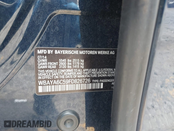 2015 BMW 7 Series 740i with VIN WBAYA6C59FD826726, listed as a IAAI auction lot 42254240 with 110,006 mi miles and . Bid and sale history available at DreamBid. Image 9.