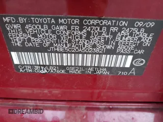 2010 Lexus IS 350 with VIN JTHBE5C20A5023821, listed as a IAAI auction lot 41777616 with 113,921 mi miles and . Bid and sale history available at DreamBid. Image 9.