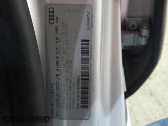 2015 Audi A7 3.0 Prestige with VIN WAU2GAFC9FN003659, listed as a Copart auction lot 81085863 with 0 mi miles. Bid and sale history available at carsss.com. Image 12.