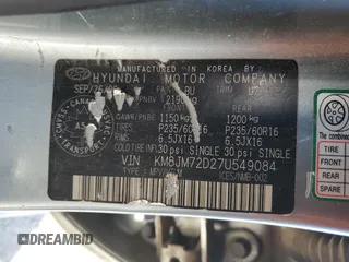 2007 Hyundai Tucson GL with VIN KM8JM72D27U549084, listed as a Copart auction lot 47891985 with 273,927 mi miles and Salvage Title. Bid and sale history available at carsss.com. Image 13.