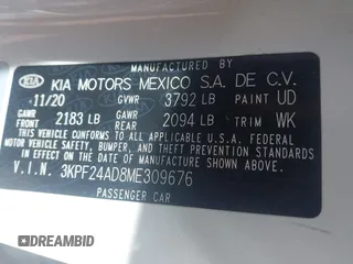 2021 Kia Forte LXS with VIN 3KPF24AD8ME309676, listed as a IAAI auction lot 41687663 with 73,104 mi miles and . Bid and sale history available at carsss.com. Image 9.