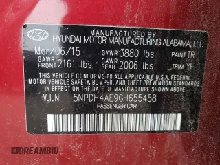 2016 Hyundai Elantra SE with VIN 5NPDH4AE9GH655458, listed as a Copart auction lot 57867065 with 105,358 mi miles and Salvage title. Bid and sale history available at DreamBid. Image 13.