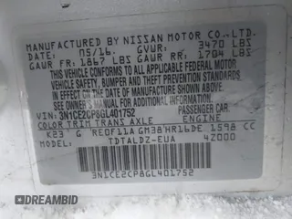 2016 Nissan Note SV with VIN 3N1CE2CP8GL401752, listed as a IAAI auction lot 41348880 with Not Provided miles and . Bid and sale history available at DreamBid. Image 9.