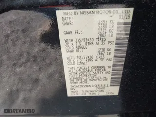 2019 Nissan Murano S with VIN 5N1AZ2MS9KN108331, listed as a IAAI auction lot 41946820 with 52,983 mi miles. Bid and sale history available at carsss.com. Image 9.
