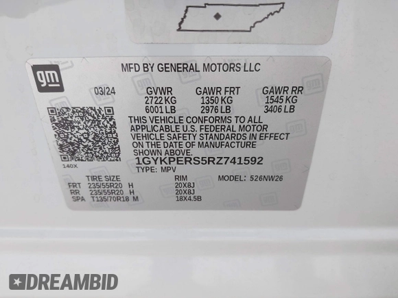 2024 Cadillac XT6 Premium Luxury z VIN 1GYKPERS5RZ741592, wystawiony jako IAAI lot #41327267 z przebiegiem 5 889 mil mil oraz . Historia ofert i sprzedaży dostępna na DreamBid. Obrazek 9.