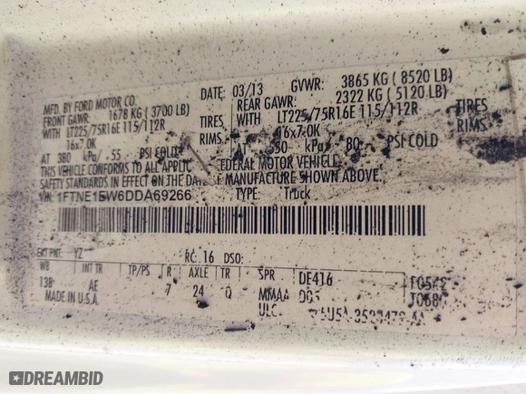 2013 Ford Econoline Cargo Van Commercial with VIN 1FTNE1EW6DDA69266, listed as a IAAI auction lot 42040253 with 1 mi miles. Bid and sale history available at carsss.com. Image 9.