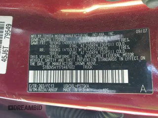 2007 Toyota Tundra SR5 with VIN 5TBDV54117S487602, listed as a IAAI auction lot 42106287 with 214,725 mi miles. Bid and sale history available at carsss.com. Image 9.