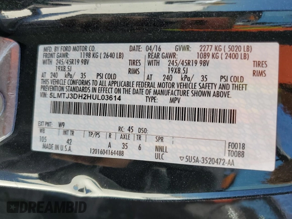 2017 Lincoln MKC Reserve with VIN 5LMTJ3DH2HUL03614, listed as a Copart auction lot 50342935 with 173,581 mi miles and Clean title. Bid and sale history available at DreamBid. Image 13.