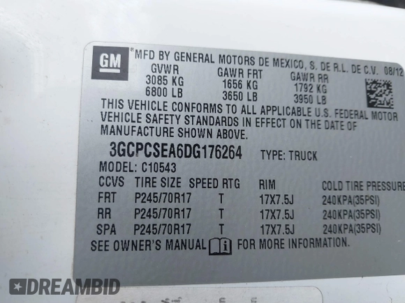 2013 Chevrolet Silverado 1500 LT with VIN 3GCPCSEA6DG176264, listed as a IAAI auction lot 41248694 with 173,165 mi miles and . Bid and sale history available at DreamBid. Image 9.