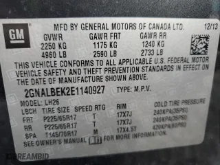2014 Chevrolet Equinox LT with VIN 2GNALBEK2E1140927, listed as a Copart auction lot 87502595 with 114,358 mi miles and Salvage Title. Bid and sale history available at carsss.com. Image 14.