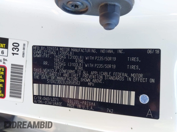 2018 Toyota Sienna SE with VIN 5TDXZ3DC9JS958563, listed as a IAAI auction lot 41650952 with 127,636 mi miles and . Bid and sale history available at DreamBid. Image 9.