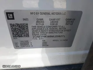 2021 Chevrolet Traverse LT Leather with VIN 1GNEVHKW9MJ206271, listed as a IAAI auction lot 41817798 with 75,352 mi miles. Bid and sale history available at carsss.com. Image 9.