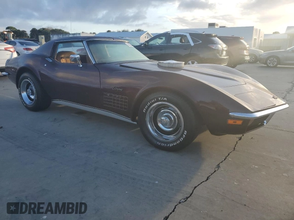 1972 Chevrolet Corvette with VIN 1Z37K2S525523, listed as a Copart auction lot 74986234 with 44,725 mi miles and Salvage title. Bid and sale history available at DreamBid. Image 4.
