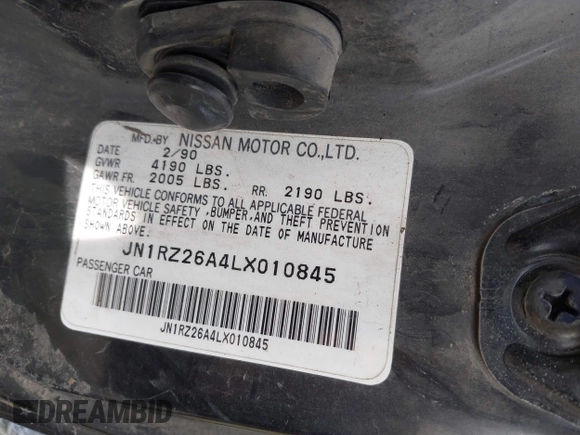 1990 Nissan 300ZX z VIN JN1RZ26A4LX010845, wystawiony jako IAAI lot #42280956 z przebiegiem 157 520 mil mil oraz . Historia ofert i sprzedaży dostępna na DreamBid. Obrazek 9.