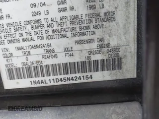2005 Nissan Altima SL z VIN 1N4AL11D45N424154, wystawiony jako IAAI lot #42037793 z przebiegiem 117 461 mil mil oraz . Historia ofert i sprzedaży dostępna na DreamBid. Obrazek 9.