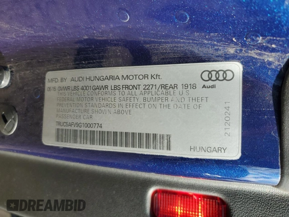 2016 Audi TT 2.0T z VIN TRUC5AFV9G1000774, wystawiony jako Copart lot #82791084 z przebiegiem 99 242 mil mil oraz Szkoda całkowita • Salvage title. Historia ofert i sprzedaży dostępna na DreamBid. Obrazek 12.