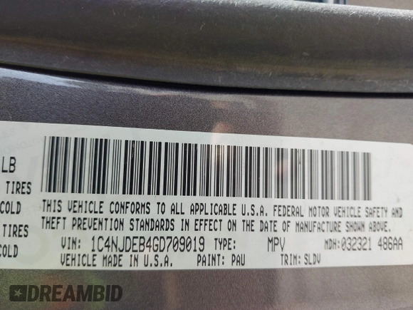 2016 Jeep Compass Latitude with VIN 1C4NJDEB4GD709019, listed as a IAAI auction lot 40250883 with 108,178 mi miles and . Bid and sale history available at DreamBid. Image 9.