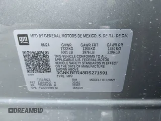 2024 Chevrolet Blazer Premier with VIN 3GNKBFR48RS271591, listed as a IAAI auction lot 42406345 with 10,306 mi miles and . Bid and sale history available at DreamBid. Image 9.