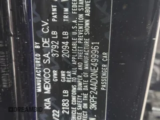 2022 Kia Forte LXS with VIN 3KPF24AD0NE499961, listed as a Copart auction lot 49173265 with 43,882 mi miles and Salvage Title. Bid and sale history available at DreamBid. Image 12.