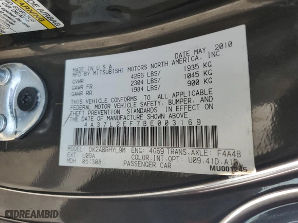 2011 Mitsubishi Eclipse GS Sport with VIN 4A37L2EF7BE003169, listed as a Copart auction lot 45602845 with 95,093 mi miles and Salvage Title. Bid and sale history available at carsss.com. Image 14.