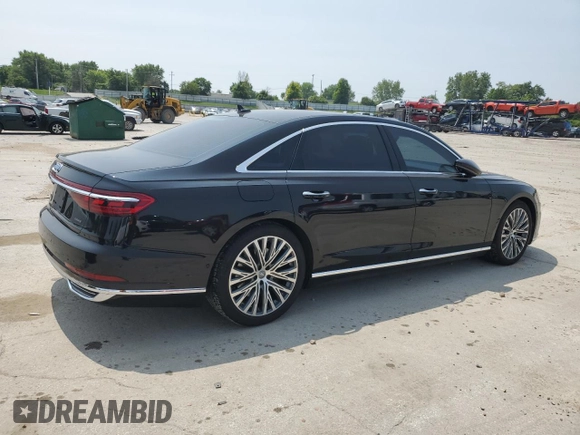 2019 Audi A8 with VIN WAU8DAF82KN020487, listed as a Copart auction lot 60214005 with 75,895 mi miles and Salvage title. Bid and sale history available at DreamBid. Image 3.
