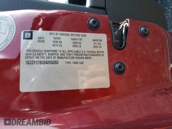 2008 Pontiac G6 1SV Value Leader with VIN 1G2ZF57B684280283, listed as a Copart auction lot 65560384 with 212,423 mi miles and Salvage Title. Bid and sale history available at carsss.com. Image 14.