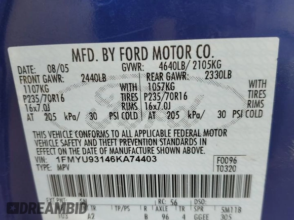 2006 Ford Escape XLT with VIN 1FMYU93146KA74403, listed as a Copart auction lot 49860645 with 216,741 mi miles and Salvage Title. Bid and sale history available at carsss.com. Image 14.