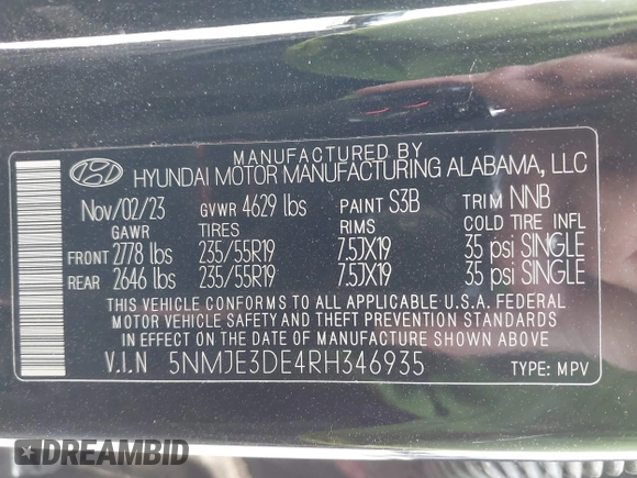 2024 Hyundai Tucson Limited with VIN 5NMJE3DE4RH346935, listed as a IAAI auction lot 41698807 with 13,774 mi miles. Bid and sale history available at carsss.com. Image 9.