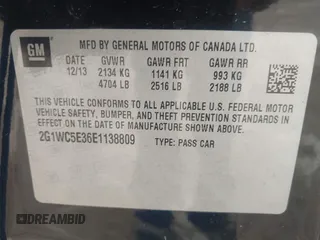 2014 Chevrolet Impala LTZ with VIN 2G1WC5E36E1138809, listed as a IAAI auction lot 41961255 with 119,222 mi miles and . Bid and sale history available at DreamBid. Image 9.