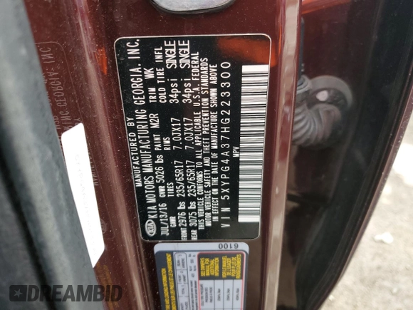 2017 Kia Sorento LX with VIN 5XYPG4A37HG223300, listed as a Copart auction lot 46093865 with 66,858 mi miles and Salvage Title. Bid and sale history available at carsss.com. Image 15.