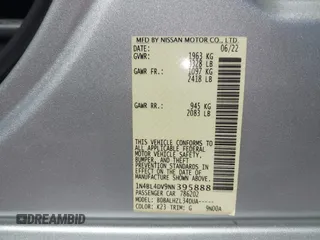 2022 Nissan Altima SV with VIN 1N4BL4DV9NN395888, listed as a IAAI auction lot 41842862 with 36,817 mi miles and . Bid and sale history available at carsss.com. Image 9.