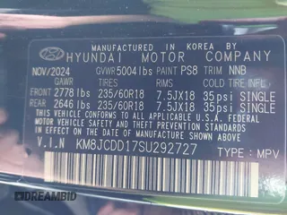 2025 Hyundai Tucson SEL Convenience with VIN KM8JCDD17SU292727, listed as a IAAI auction lot 42442616 with 4,292 mi miles and . Bid and sale history available at DreamBid. Image 9.