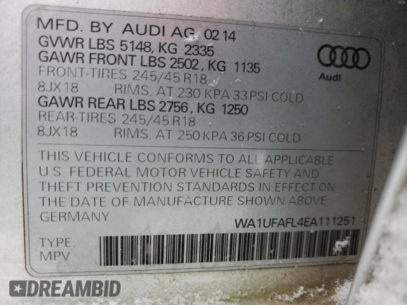 2014 Audi allroad Premium Plus with VIN WA1UFAFL4EA111251, listed as a Copart auction lot 79521734 with 136,971 mi miles and Salvage Title. Bid and sale history available at carsss.com. Image 13.