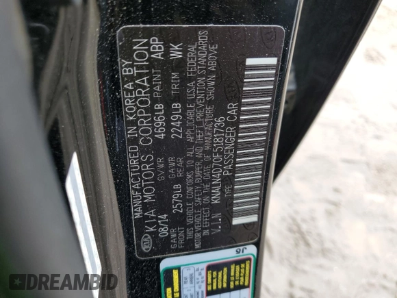 2015 Kia Cadenza Premium with VIN KNALN4D70F5181736, listed as a Copart auction lot 80024144 with 138,814 mi miles and Salvage Title. Bid and sale history available at carsss.com. Image 12.