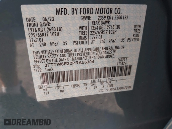 2023 Ford Maverick XL with VIN 3FTTW8E32PRA56304, listed as a IAAI auction lot 41147511 with 27,787 mi miles and . Bid and sale history available at DreamBid. Image 9.