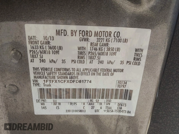 2013 Ford F-150 XL with VIN 1FTFX1CFXDFD81774, listed as a IAAI auction lot 41788362 with 146,352 mi miles. Bid and sale history available at carsss.com. Image 9.