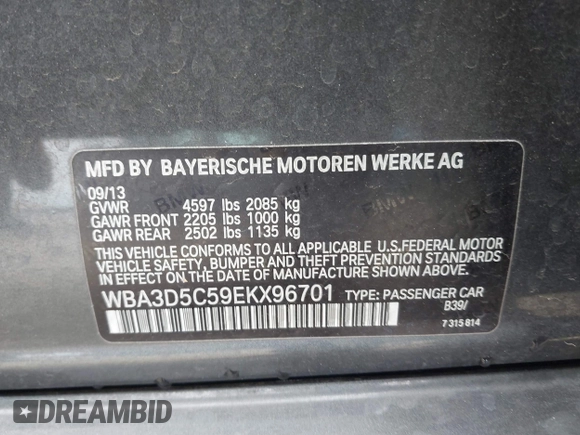 2014 BMW 3 Series 328d xDrive with VIN WBA3D5C59EKX96701, listed as a IAAI auction lot 40716972 with 163,775 mi miles. Bid and sale history available at carsss.com. Image 9.