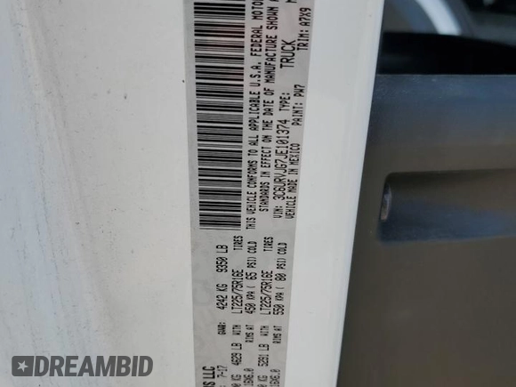 2018 Ram ProMaster Cargo with VIN 3C6URVJG7JE101374, listed as a Copart auction lot 64867084 with 88,159 mi miles and Salvage Title. Bid and sale history available at carsss.com. Image 13.