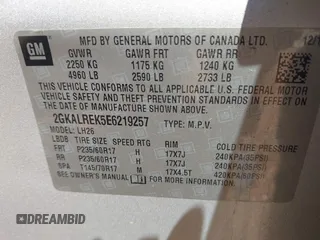 2014 GMC Terrain SLE with VIN 2GKALREK5E6219257, listed as a IAAI auction lot 42236251 with 141,344 mi miles and . Bid and sale history available at DreamBid. Image 9.