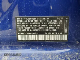 2023 Volkswagen Golf 20th Anniversary Edition z VIN WVWBB7CD2PW193219, wystawiony jako Copart lot #43662055 z przebiegiem 4 246 mil mil oraz Szkoda całkowita • Salvage title. Historia ofert i sprzedaży dostępna na DreamBid. Obrazek 12.