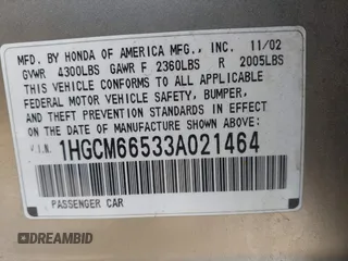 2003 Honda Accord EX with VIN 1HGCM66533A021464, listed as a IAAI auction lot 42494947 with 151,835 mi miles and . Bid and sale history available at DreamBid. Image 9.